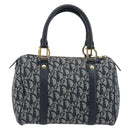Christian Dior Trotter Canvas Boston Bag Navy Gold Auth 197320V-2