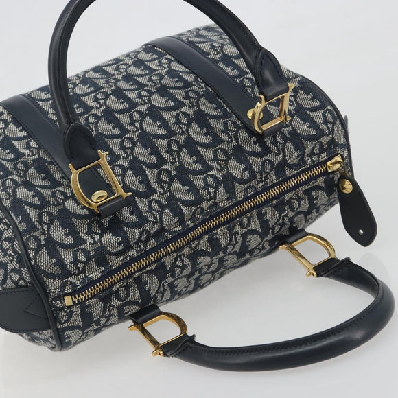 Christian Dior Trotter Canvas Boston Bag Navy Gold Auth 197320V