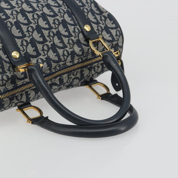 Christian Dior Trotter Canvas Boston Bag Navy Gold Auth 197320V
