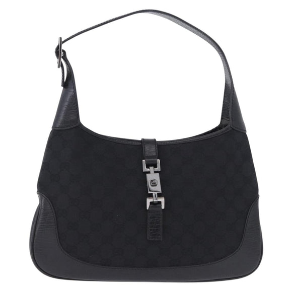 GUCCI GG Canvas Jackie Shoulder Bag Black Silver 00963 Auth 197321V