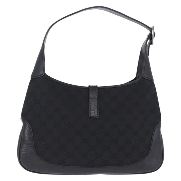 GUCCI GG Canvas Jackie Shoulder Bag Black Silver 00963 Auth 197321V