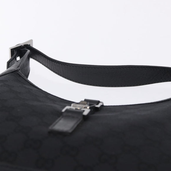 GUCCI GG Canvas Jackie Shoulder Bag Black Silver 00963 Auth 197321V