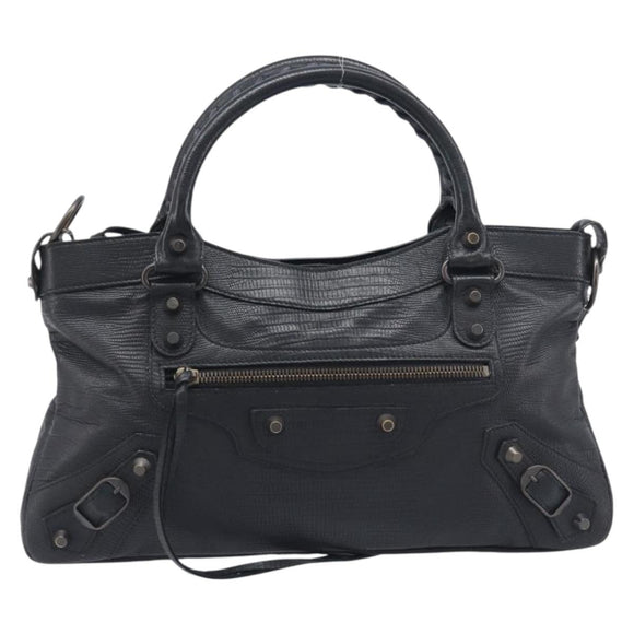 BALENCIAGA The First Hand Bag Leather 2way Black 103208 Auth 197324M