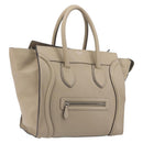 CELINE Luggage Medium Hand Bag Leather Beige Silver Auth 197325A-1