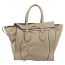 CELINE Luggage Medium Hand Bag Leather Beige Silver Auth 197325A-3