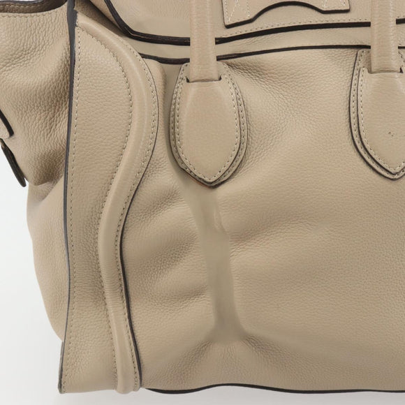 CELINE Luggage Medium Hand Bag Leather Beige Silver Auth 197325A
