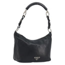 PRADA Hand Bag Leather Black Silver Auth 197326V-1