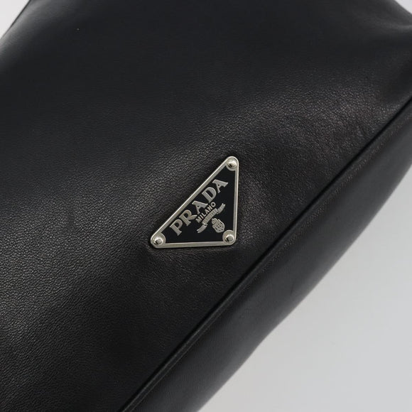 PRADA Hand Bag Leather Black Silver Auth 197326V