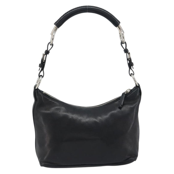 PRADA Hand Bag Leather Black Silver Auth 197326V