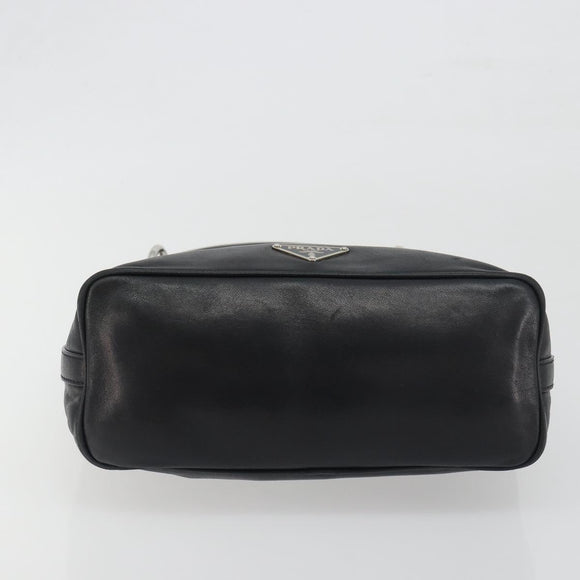 PRADA Hand Bag Leather Black Silver Auth 197326V