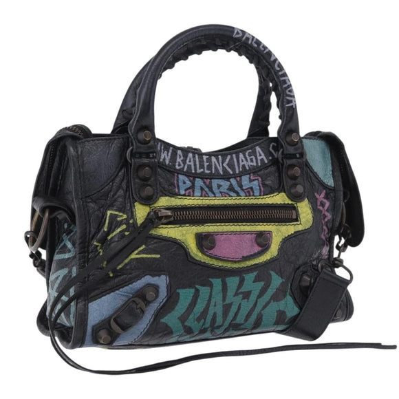 BALENCIAGA Classic Mini City Hand Bag Leather 2way Black 300295 Auth 197327M