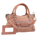 BALENCIAGA Giant The First Hand Bag Leather 2way Pink Silver 240577 Auth 197329V-1