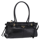 PRADA Bonnie Hand Bag Leather 2way Black Gold Auth 197332SAM-1