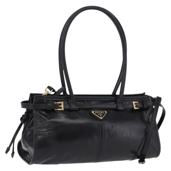 PRADA Bonnie Hand Bag Leather 2way Black Gold Auth 197332SAM
