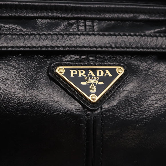 PRADA Bonnie Hand Bag Leather 2way Black Gold Auth 197332SAM