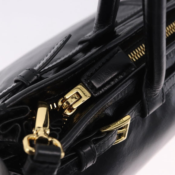 PRADA Bonnie Hand Bag Leather 2way Black Gold Auth 197332SAM