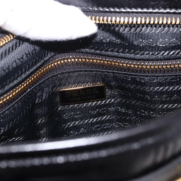 PRADA Bonnie Hand Bag Leather 2way Black Gold Auth 197332SAM
