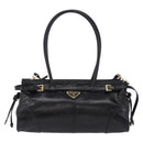 PRADA Bonnie Hand Bag Leather 2way Black Gold Auth 197332SAM-13