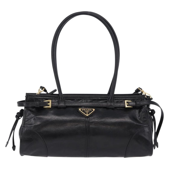 PRADA Bonnie Hand Bag Leather 2way Black Gold Auth 197332SAM
