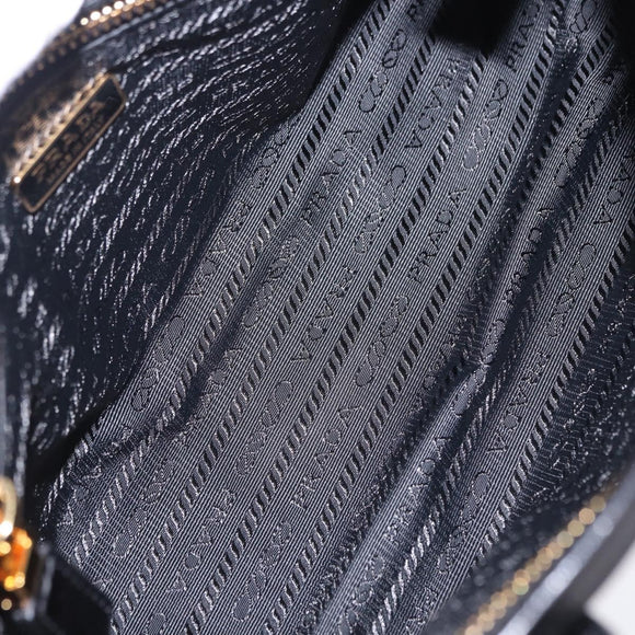 PRADA Bonnie Hand Bag Leather 2way Black Gold Auth 197332SAM
