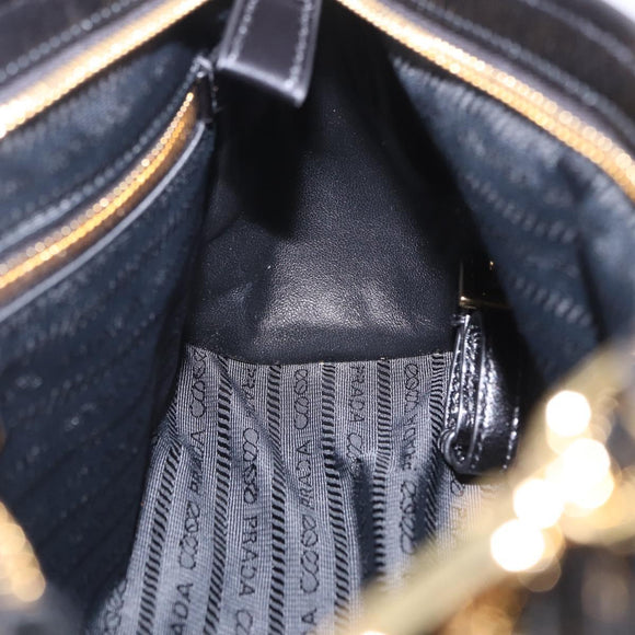 PRADA Bonnie Hand Bag Leather 2way Black Gold Auth 197332SAM