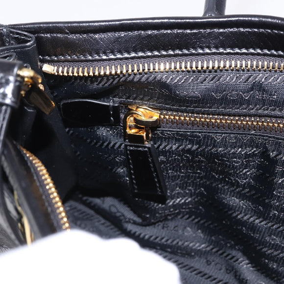 PRADA Bonnie Hand Bag Leather 2way Black Gold Auth 197332SAM
