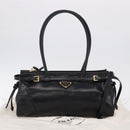 PRADA Bonnie Hand Bag Leather 2way Black Gold Auth 197332SAM-12