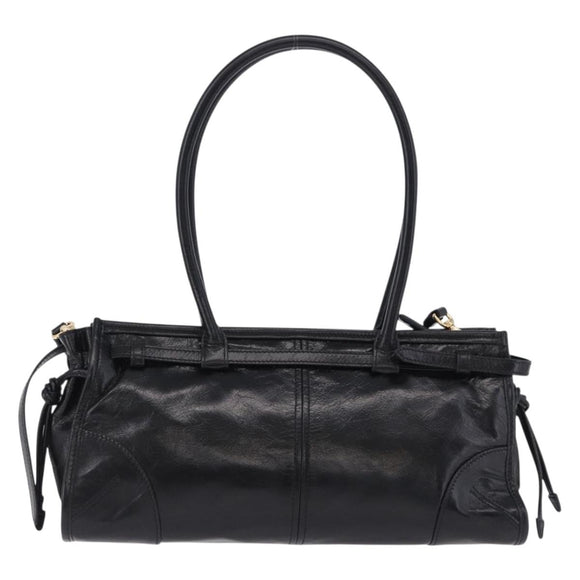 PRADA Bonnie Hand Bag Leather 2way Black Gold Auth 197332SAM