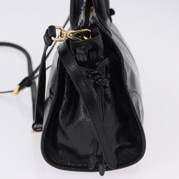 PRADA Bonnie Hand Bag Leather 2way Black Gold Auth 197332SAM