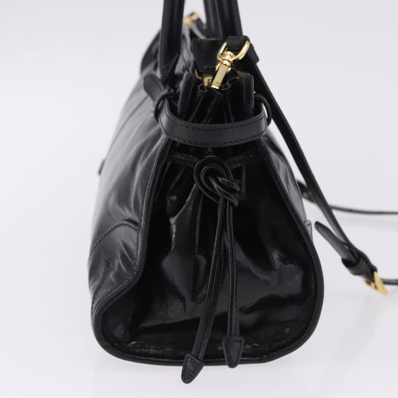 PRADA Bonnie Hand Bag Leather 2way Black Gold Auth 197332SAM