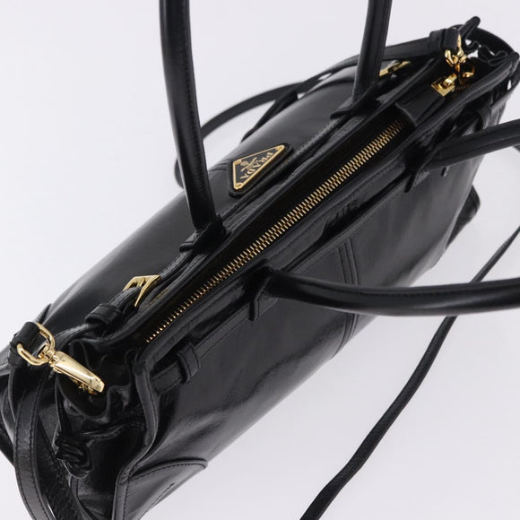PRADA Bonnie Hand Bag Leather 2way Black Gold Auth 197332SAM
