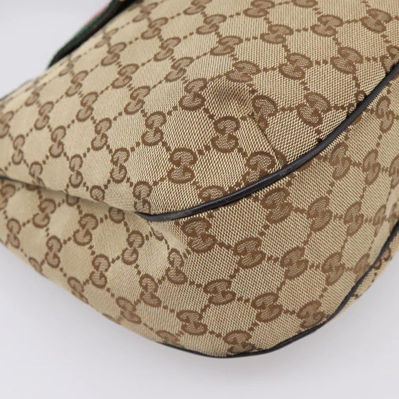 GUCCI GG Canvas Web Sherry Line Shoulder Bag Beige Gold 233608 Auth 197333V