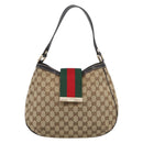 GUCCI GG Canvas Web Sherry Line Shoulder Bag Beige Gold 233608 Auth 197333V-2