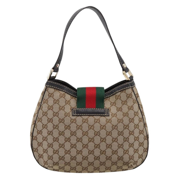 GUCCI GG Canvas Web Sherry Line Shoulder Bag Beige Gold 233608 Auth 197333V