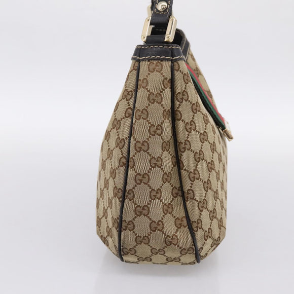 GUCCI GG Canvas Web Sherry Line Shoulder Bag Beige Gold 233608 Auth 197333V