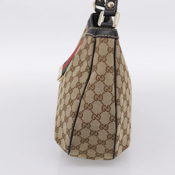 GUCCI GG Canvas Web Sherry Line Shoulder Bag Beige Gold 233608 Auth 197333V