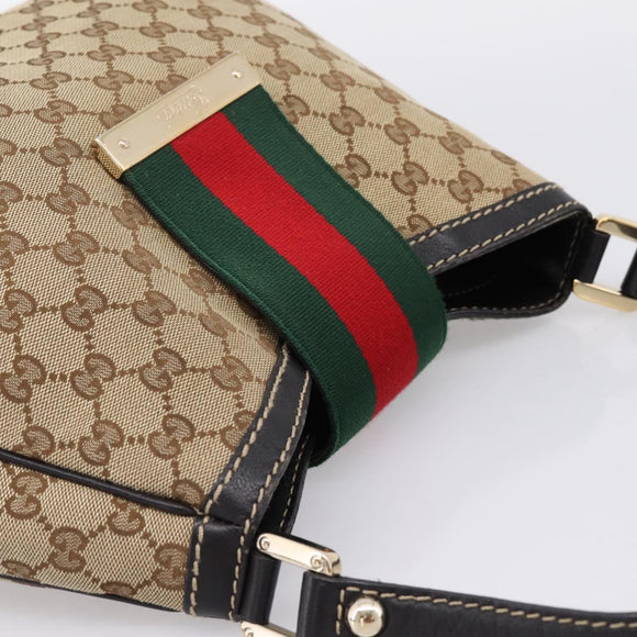 GUCCI GG Canvas Web Sherry Line Shoulder Bag Beige Gold 233608 Auth 197333V