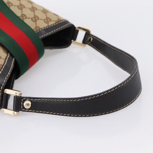 GUCCI GG Canvas Web Sherry Line Shoulder Bag Beige Gold 233608 Auth 197333V