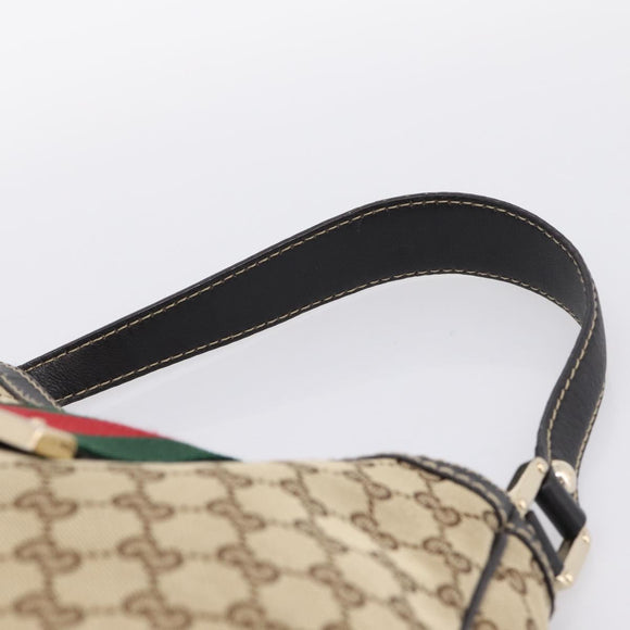 GUCCI GG Canvas Web Sherry Line Shoulder Bag Beige Gold 233608 Auth 197333V