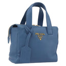 PRADA Hand Bag Leather Blue Gold Auth 197335V-1
