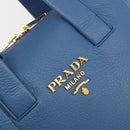 PRADA Hand Bag Leather Blue Gold Auth 197335V-14