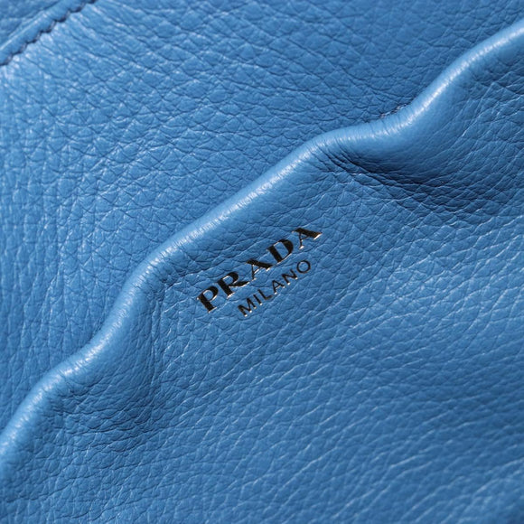 PRADA Hand Bag Leather Blue Gold Auth 197335V