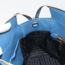 PRADA Hand Bag Leather Blue Gold Auth 197335V-19