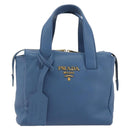 PRADA Hand Bag Leather Blue Gold Auth 197335V-2