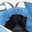 PRADA Hand Bag Leather Blue Gold Auth 197335V-20
