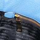 PRADA Hand Bag Leather Blue Gold Auth 197335V-22