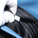 PRADA Hand Bag Leather Blue Gold Auth 197335V-24
