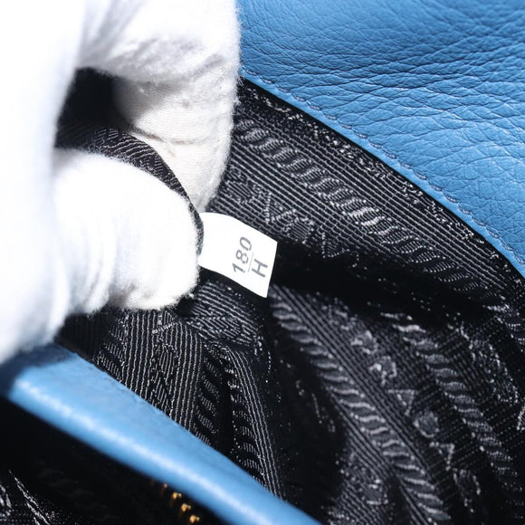 PRADA Hand Bag Leather Blue Gold Auth 197335V
