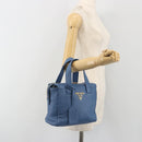 PRADA Hand Bag Leather Blue Gold Auth 197335V-25