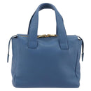 PRADA Hand Bag Leather Blue Gold Auth 197335V-3